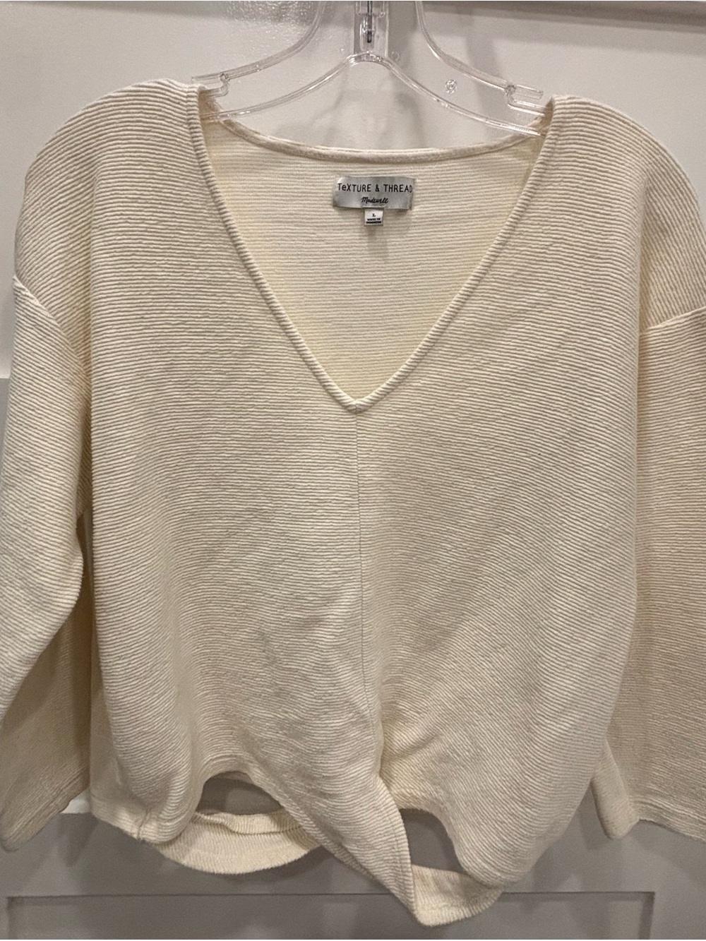 Madewell Cream V-Neck Textured Long Sleeve Top